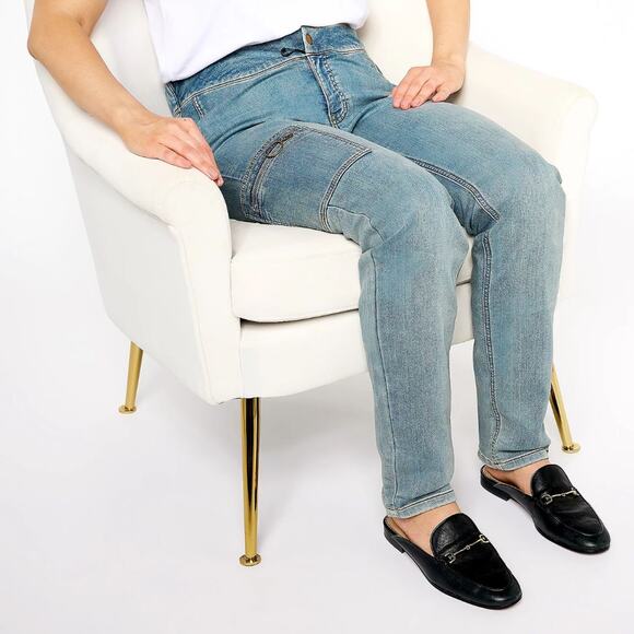 Denim & Co. Adaptive Comfy Knit Patch Pocket Wheelchair Jean Size M NWT - Picture 1 of 3